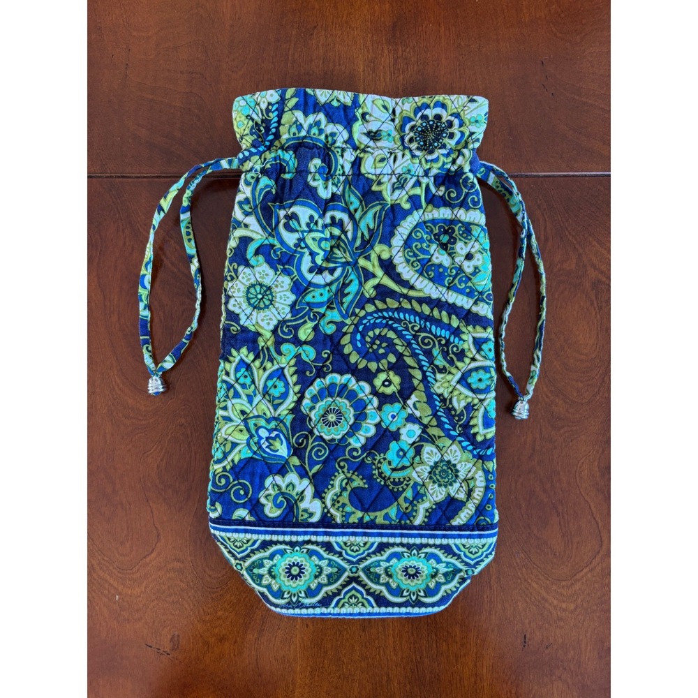 Vera Bradley Blue Green Paisley Quilted Cotton Wine Gift Bag Drawstring Reusable